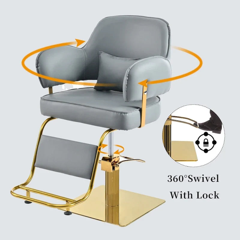 Leather Swivel Barber Chairs in Black Ergonomic Armrest Salon Chair with Heavy-Duty Hydraulic Pump Adjustable