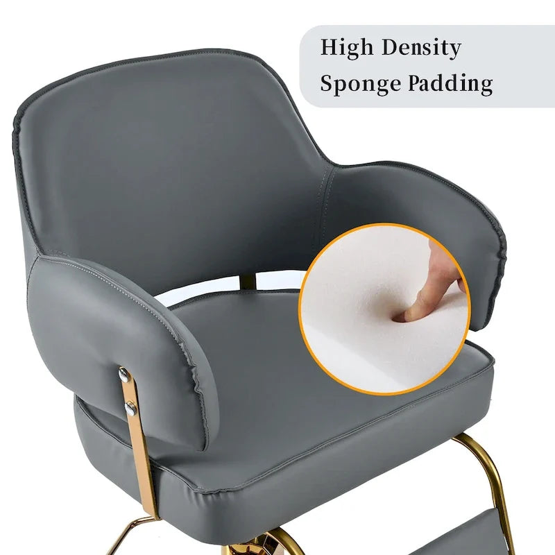 Leather Swivel Barber Chairs in Black Ergonomic Armrest Salon Chair with Heavy-Duty Hydraulic Pump Adjustable