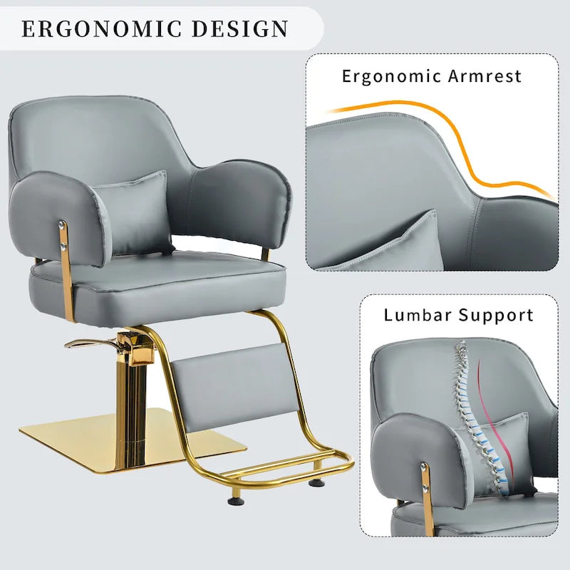 Leather Swivel Barber Chairs in Black Ergonomic Armrest Salon Chair with Heavy-Duty Hydraulic Pump Adjustable