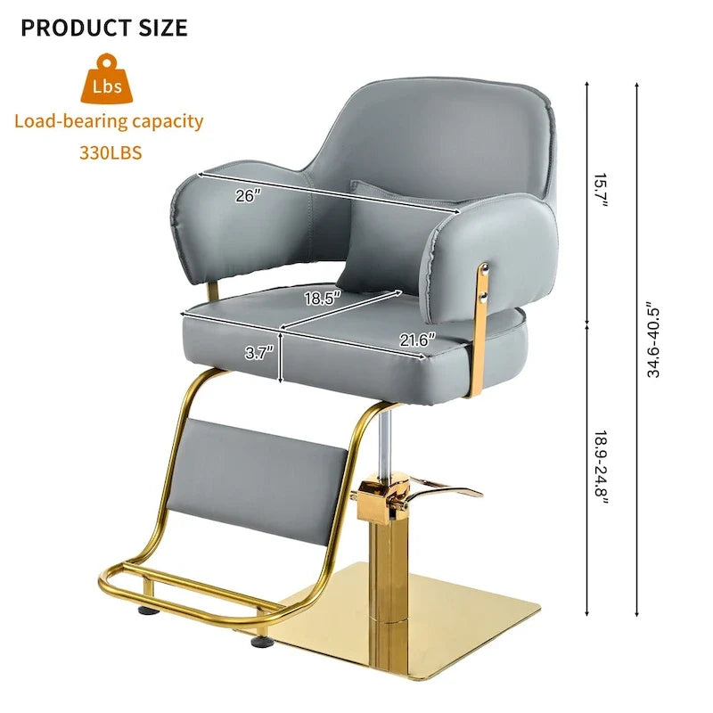 Leather Swivel Barber Chairs in Black Ergonomic Armrest Salon Chair with Heavy-Duty Hydraulic Pump Adjustable