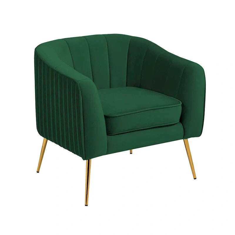 Modern Velvet Barrel Arm Accent Chair with Ottoman