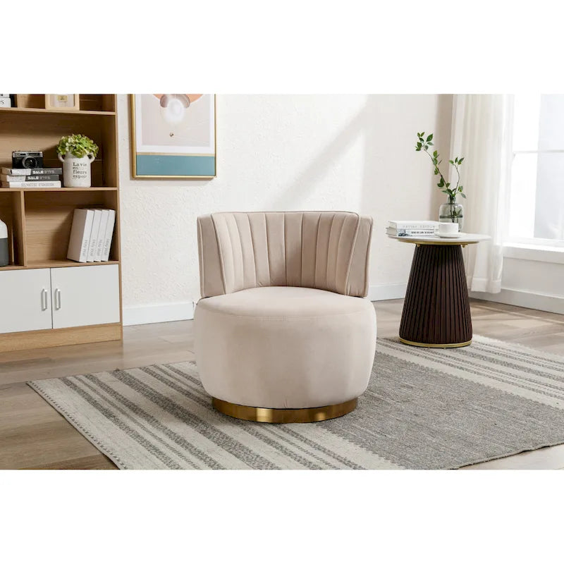 HOMEFUN Velvet Upholstered 360 Degree Swivel Armless Round Barrel Chairs