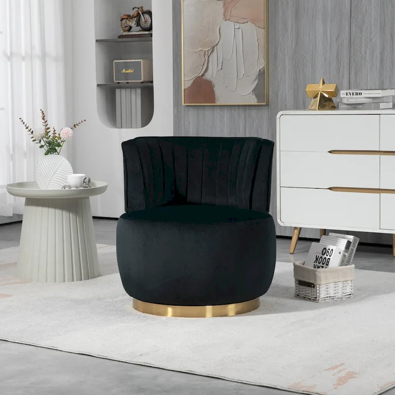 HOMEFUN Velvet Upholstered 360 Degree Swivel Armless Round Barrel Chairs