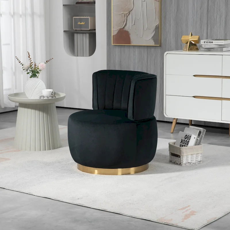 HOMEFUN Velvet Upholstered 360 Degree Swivel Armless Round Barrel Chairs