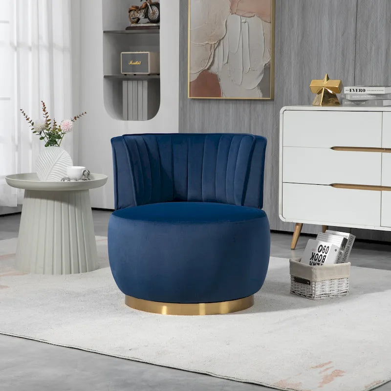 HOMEFUN Velvet Upholstered 360 Degree Swivel Armless Round Barrel Chairs