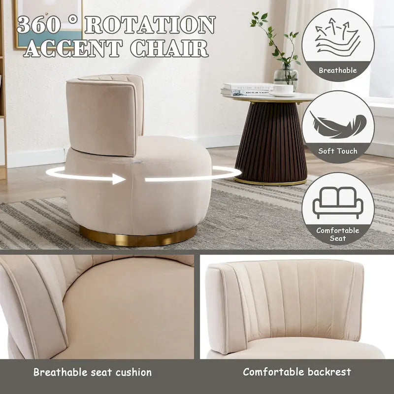 HOMEFUN Velvet Upholstered 360 Degree Swivel Armless Round Barrel Chairs