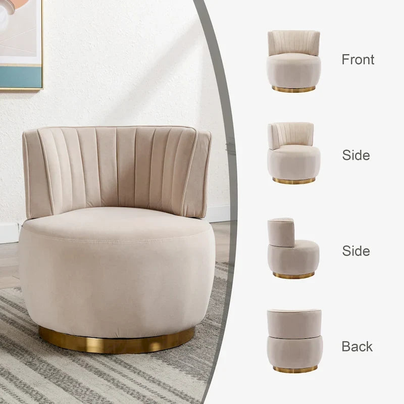 HOMEFUN Velvet Upholstered 360 Degree Swivel Armless Round Barrel Chairs