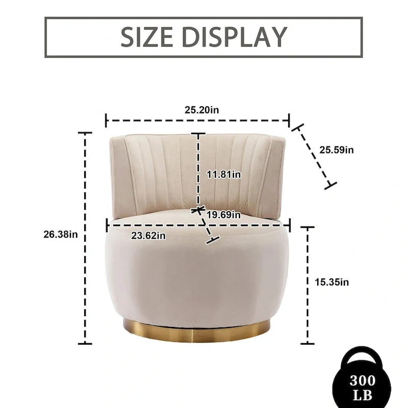 HOMEFUN Velvet Upholstered 360 Degree Swivel Armless Round Barrel Chairs