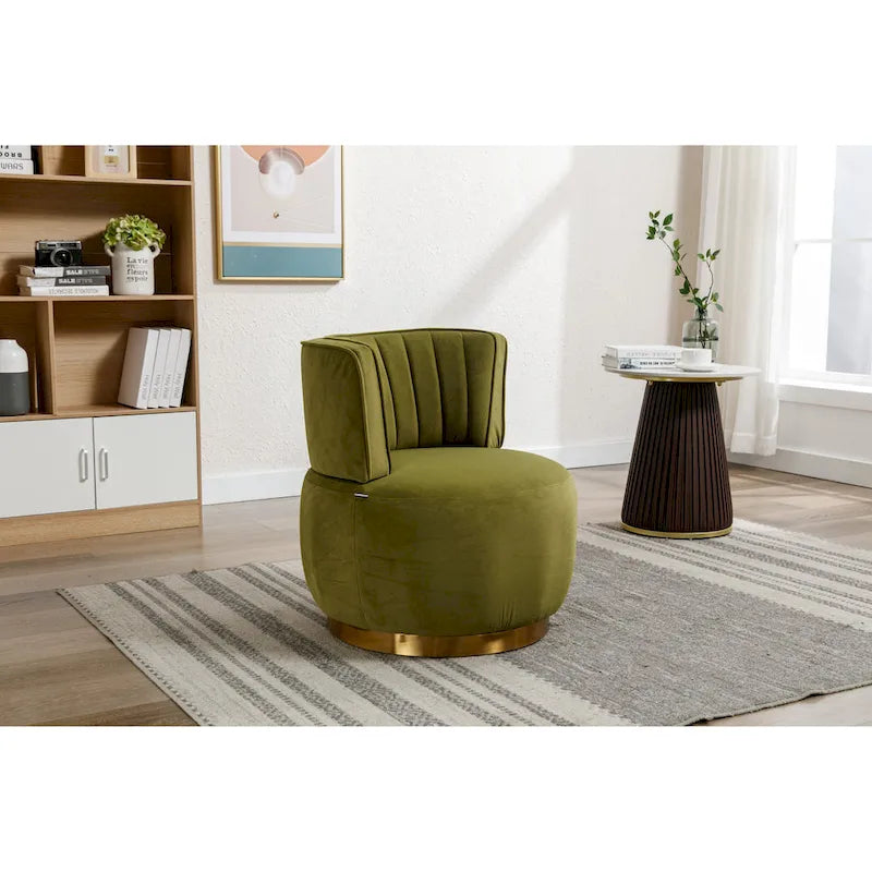 HOMEFUN Velvet Upholstered 360 Degree Swivel Armless Round Barrel Chairs