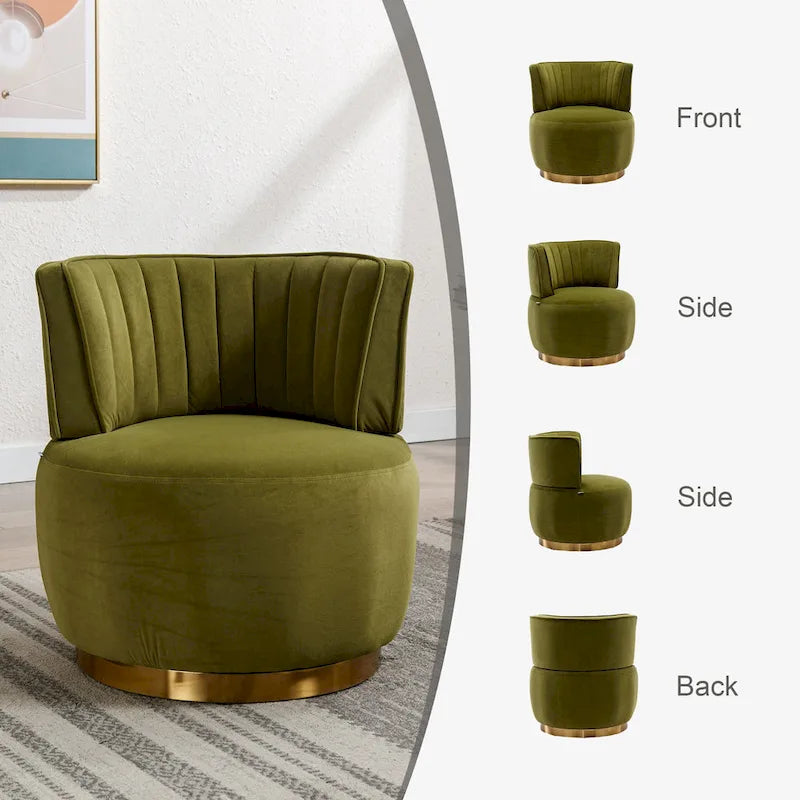 HOMEFUN Velvet Upholstered 360 Degree Swivel Armless Round Barrel Chairs