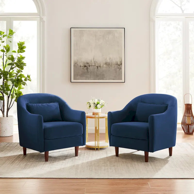 VANOMi 28.34W Lot de 2 fauteuils d'appoint, fauteuil club en velours avec pieds en bois massif