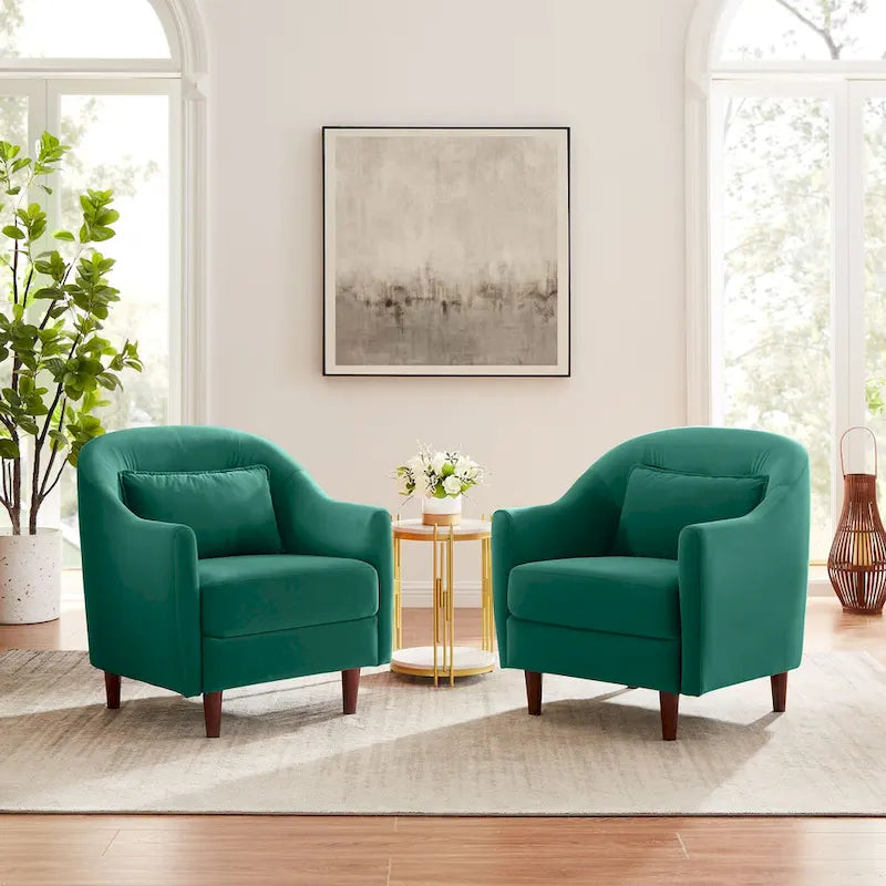 VANOMi 28.34W Lot de 2 fauteuils d'appoint, fauteuil club en velours avec pieds en bois massif