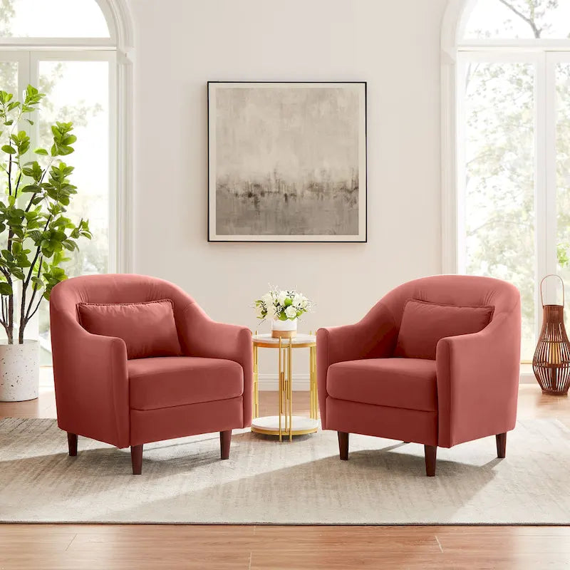 VANOMi 28.34W Lot de 2 fauteuils d'appoint, fauteuil club en velours avec pieds en bois massif