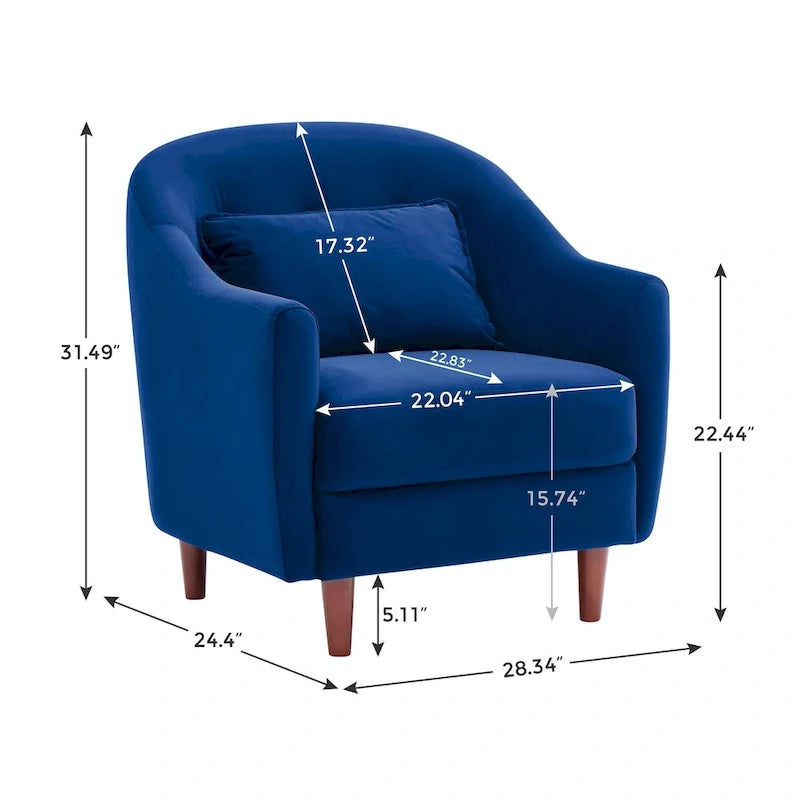 VANOMi 28.34W Lot de 2 fauteuils d'appoint, fauteuil club en velours avec pieds en bois massif