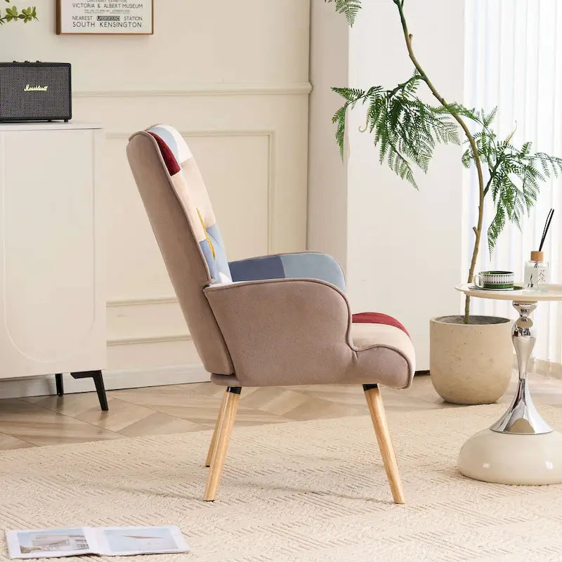 FERPIT Upholstered Wingback Accent Chair with Rubberwood Legs & Levelers