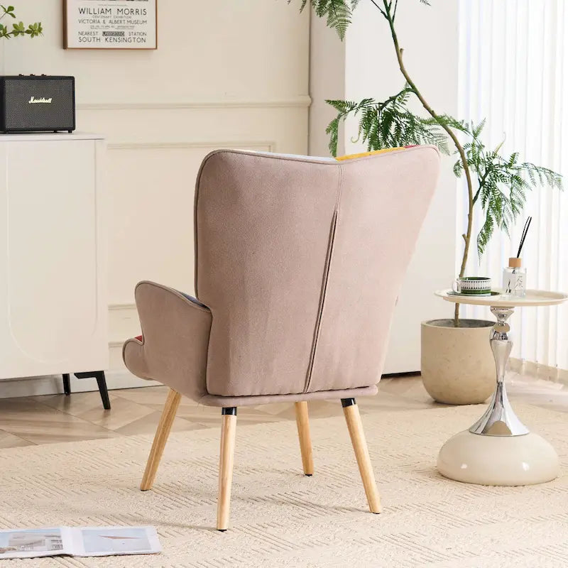 FERPIT Upholstered Wingback Accent Chair with Rubberwood Legs & Levelers