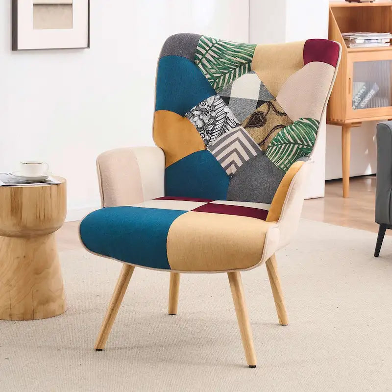 FERPIT Upholstered Wingback Accent Chair with Rubberwood Legs & Levelers