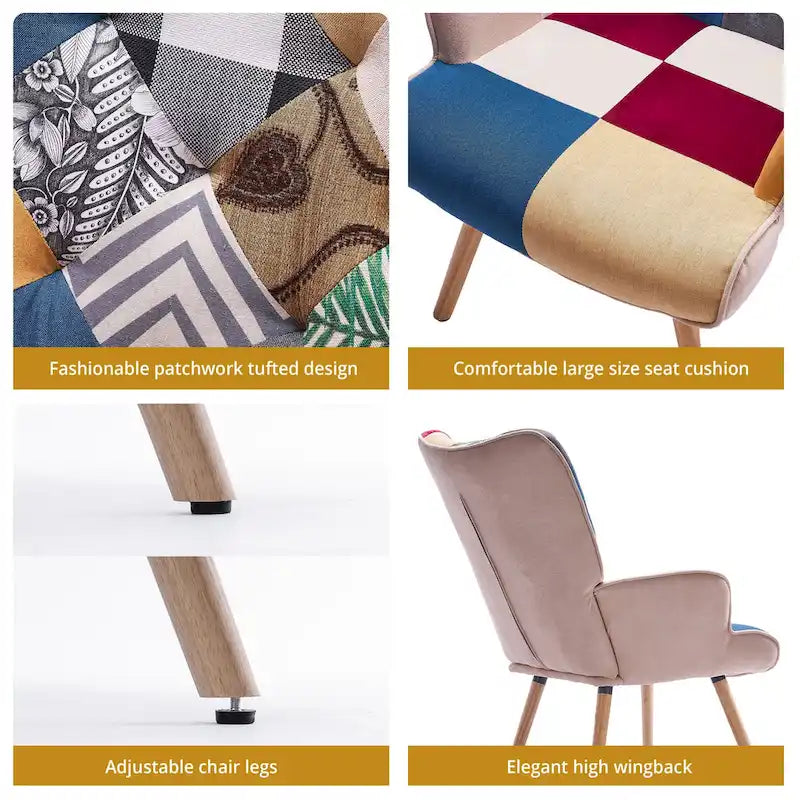 FERPIT Upholstered Wingback Accent Chair with Rubberwood Legs & Levelers