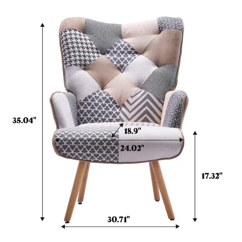 FERPIT Upholstered Wingback Accent Chair with Rubberwood Legs & Levelers