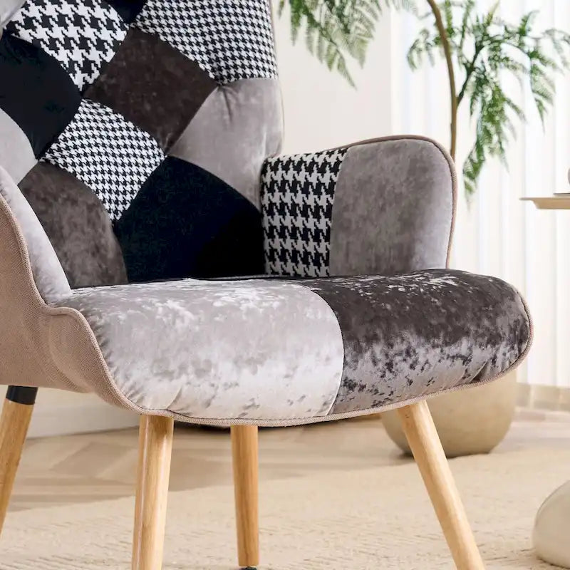 FERPIT Upholstered Wingback Accent Chair with Rubberwood Legs & Levelers