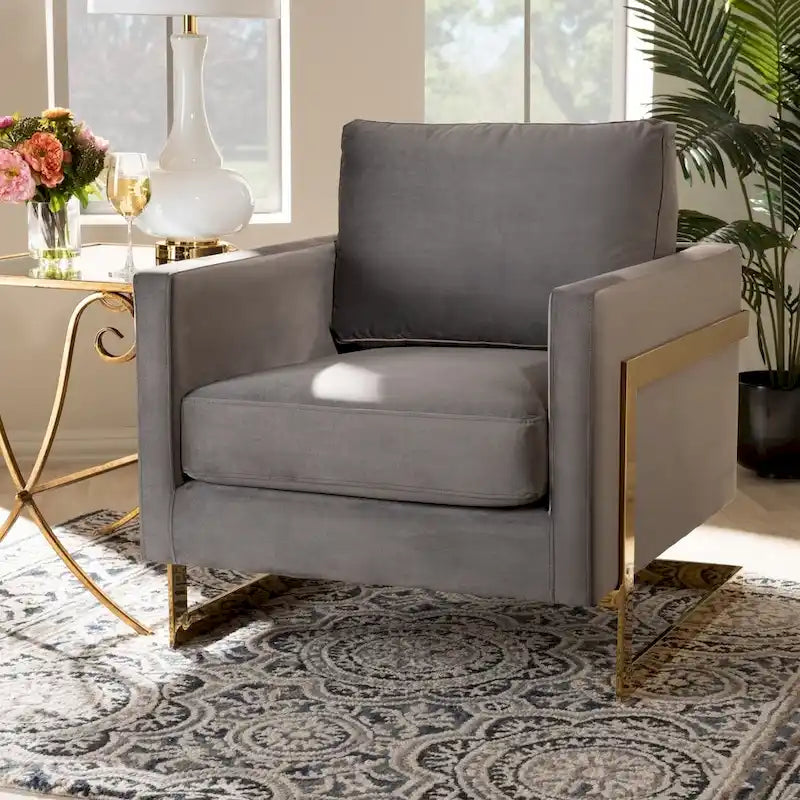 Silver Orchid Bryson Glam Velvet Fabric Armchair