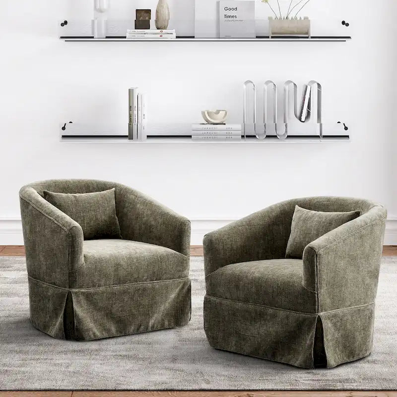 Ouyessir Set of 2 Swivel Barrel Chair 360 Degree Upholstered Accent Chair Fabric Armchair