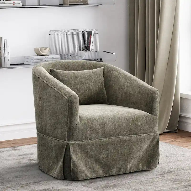 Ouyessir Set of 2 Swivel Barrel Chair 360 Degree Upholstered Accent Chair Fabric Armchair