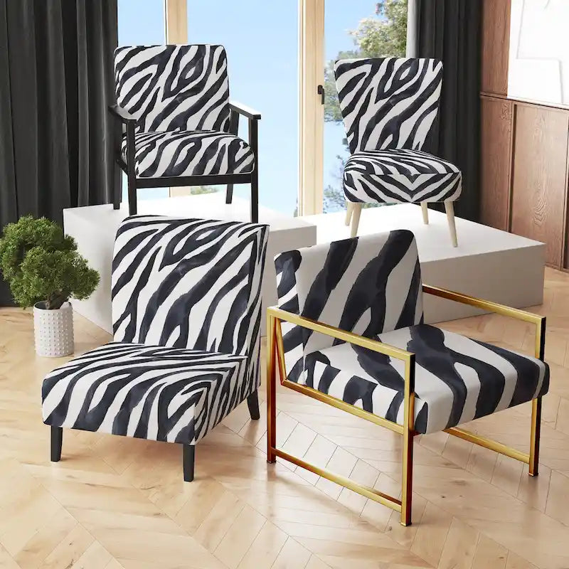 Chaise d'appoint et fauteuil rembourrés rayés zébrés Designart pour cabine et pavillon