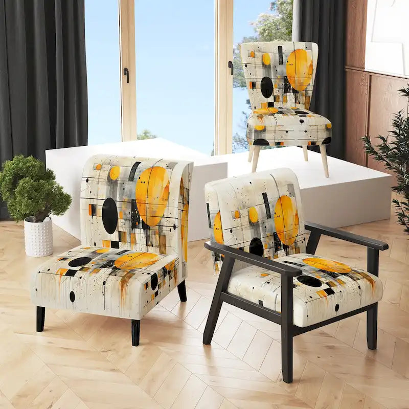 Chaise d'appoint Designart Geometric Abstraction III en tissu avec formes abstraites et chaise à accoudoirs moderne et contemporaine