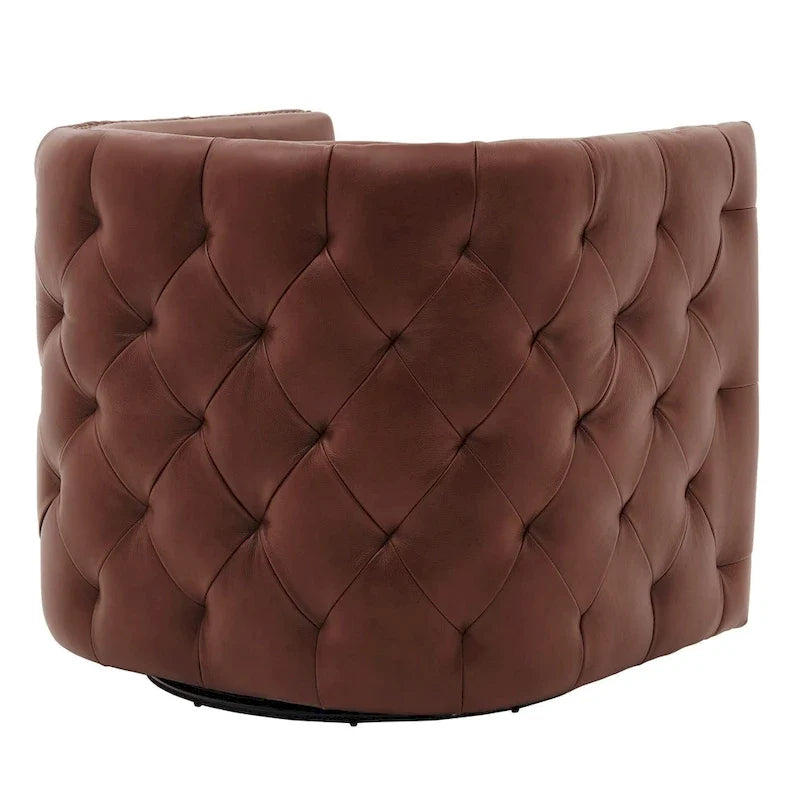 Leslie Top Grain Leather Swivel Tufted Chair