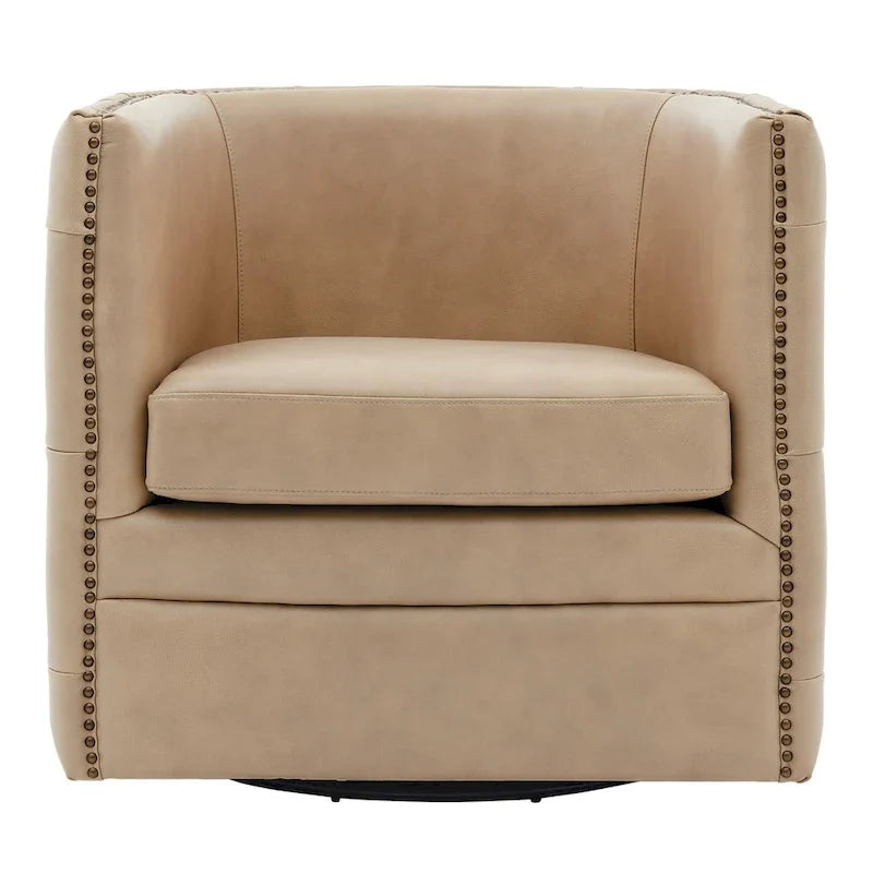 Leslie Top Grain Leather Swivel Tufted Chair