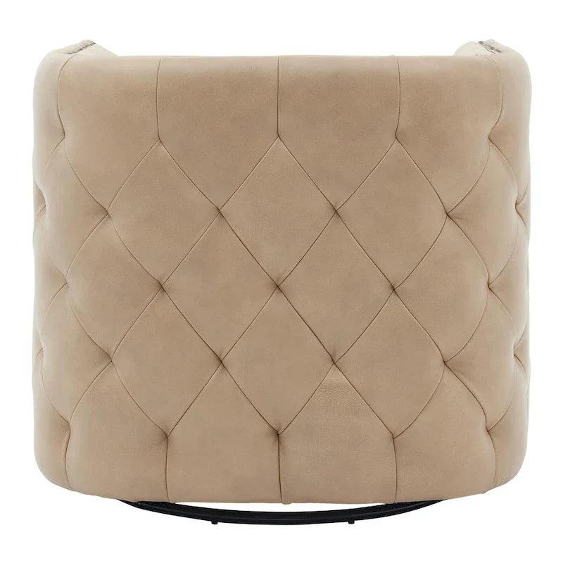 Leslie Top Grain Leather Swivel Tufted Chair