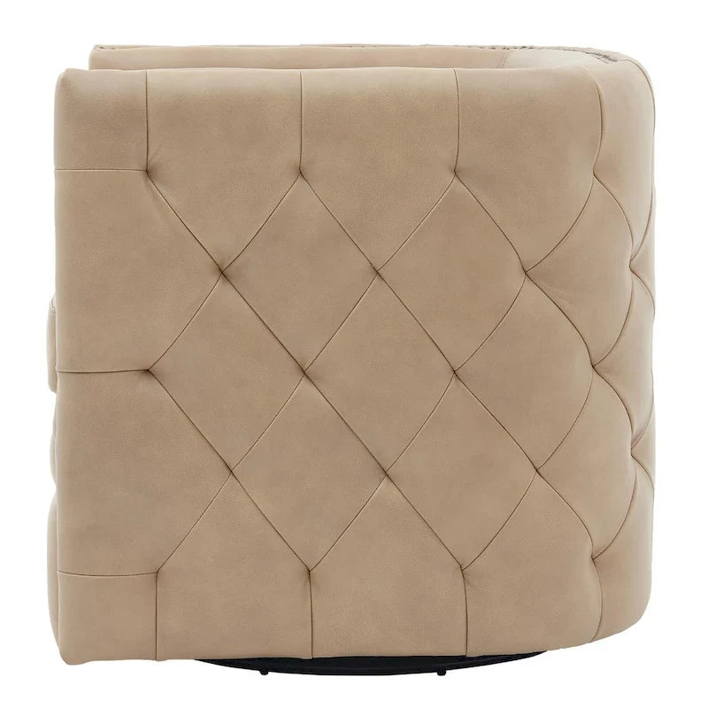 Leslie Top Grain Leather Swivel Tufted Chair