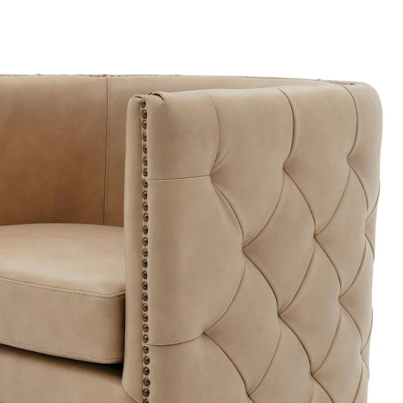 Leslie Top Grain Leather Swivel Tufted Chair