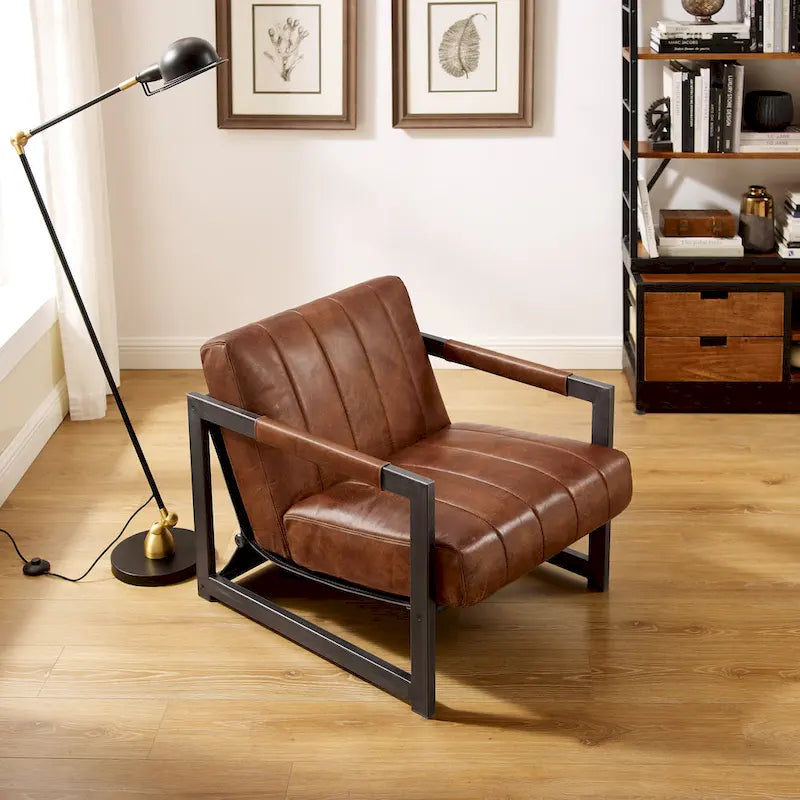Art Leon Genuine Leather Lounge Accent Arm Chair
