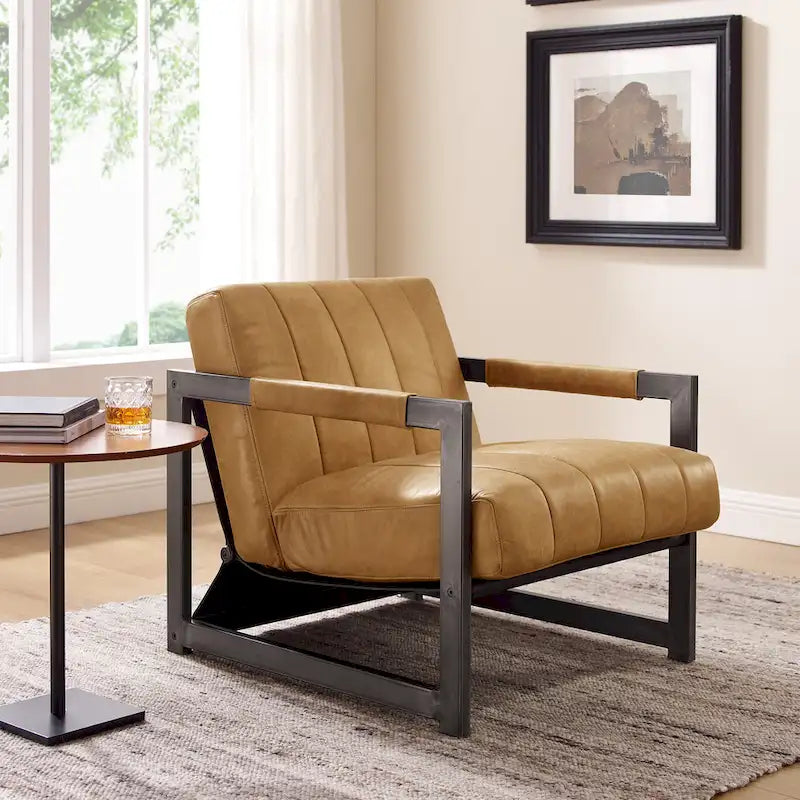 Art Leon Genuine Leather Lounge Accent Arm Chair