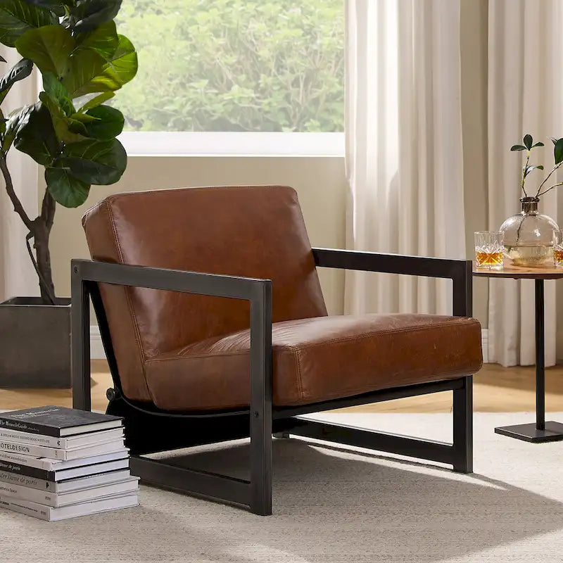Art Leon Genuine Leather Lounge Accent Arm Chair