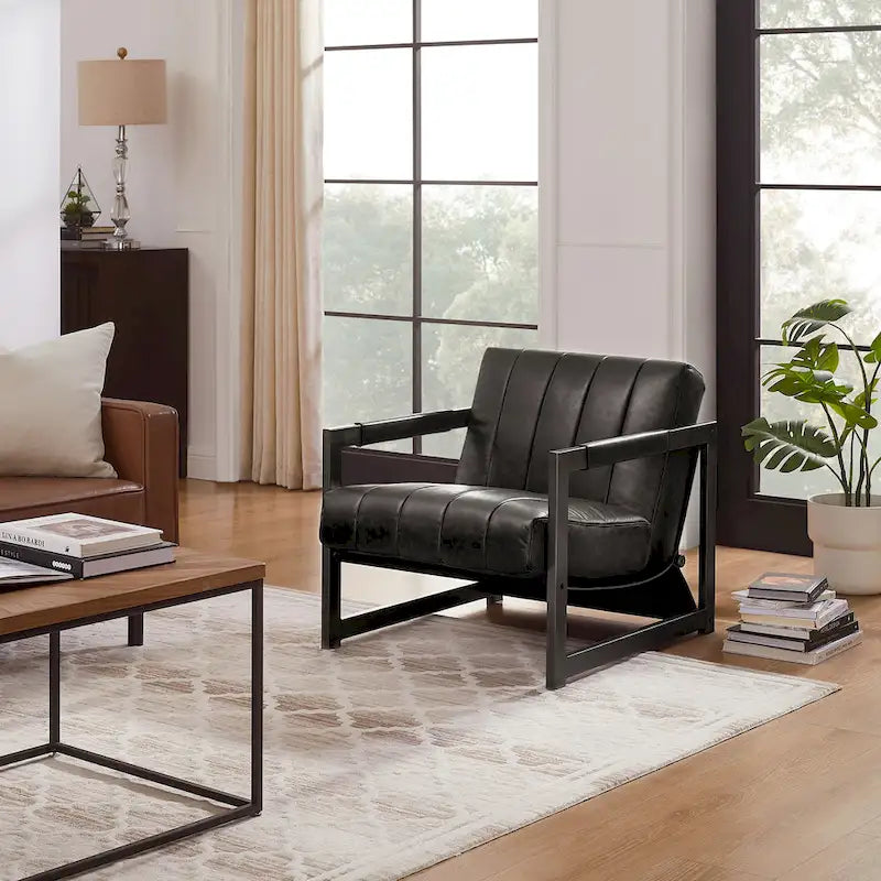 Art Leon Genuine Leather Lounge Accent Arm Chair