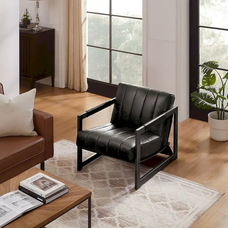 Art Leon Genuine Leather Lounge Accent Arm Chair