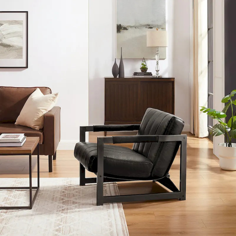Art Leon Genuine Leather Lounge Accent Arm Chair
