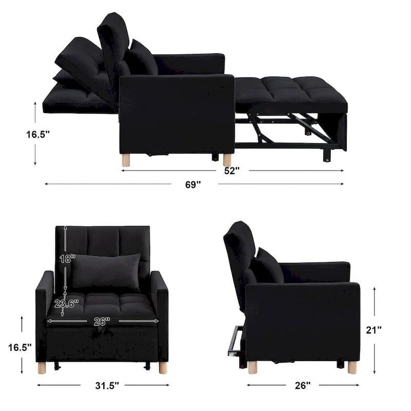 Fauteuil Lit Convertible 3 en 1, Noir