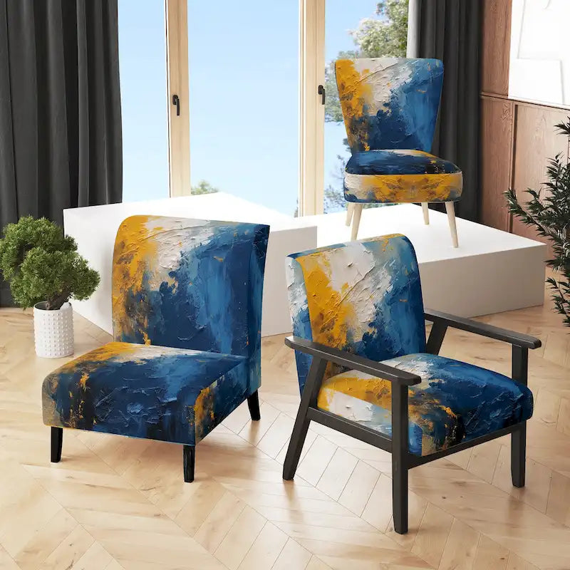 Fauteuil d'appoint abstrait et contemporain Designart « Intuitive Expressions I » bleu et jaune avec accoudoirs