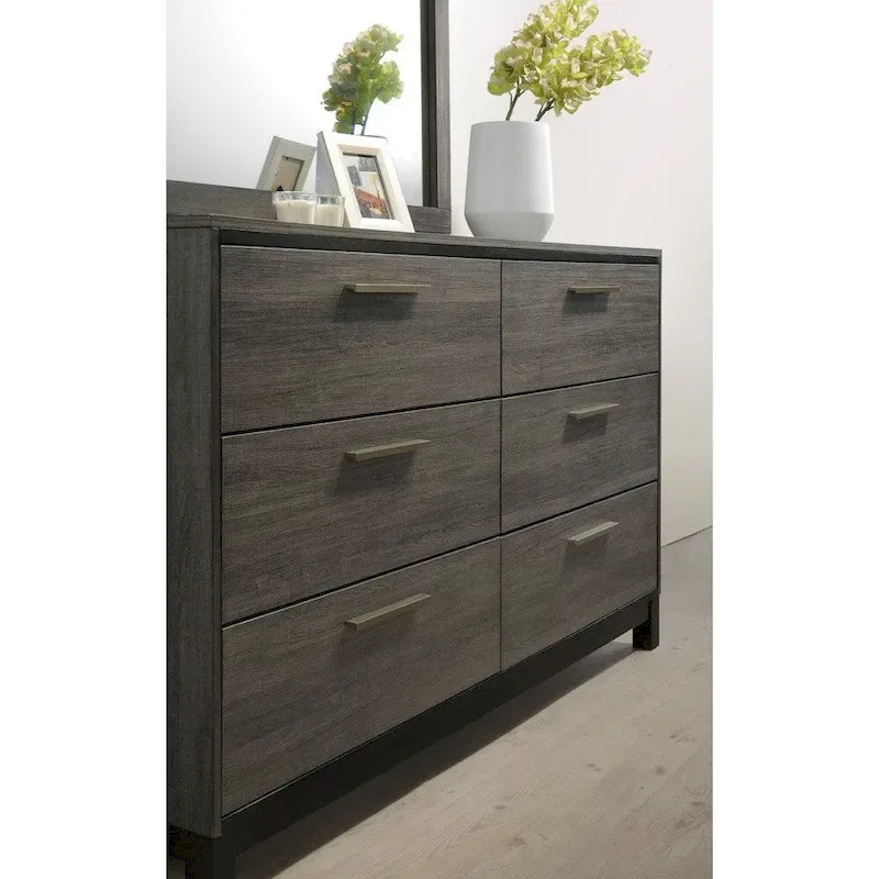 Ensemble de chambre à coucher Roundhill Furniture Ioana 187 en bois finition gris antique, lit queen size, commode, miroir, table de chevet
