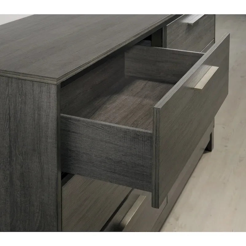 Ensemble de chambre à coucher Roundhill Furniture Ioana 187 en bois finition gris antique, lit queen size, commode, miroir, table de chevet