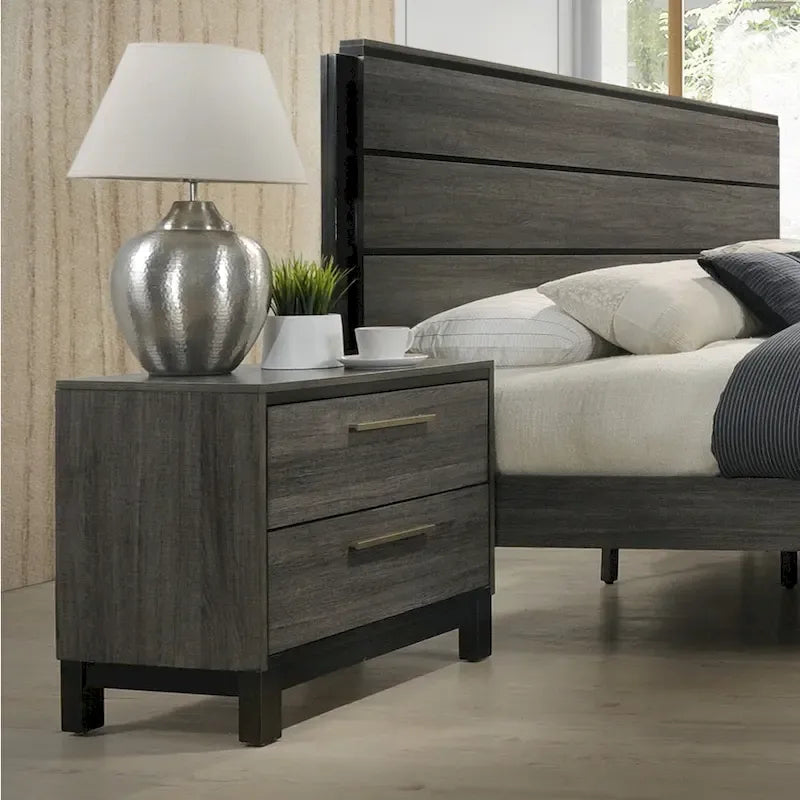 Ensemble de chambre à coucher Roundhill Furniture Ioana 187 en bois finition gris antique, lit queen size, commode, miroir, table de chevet