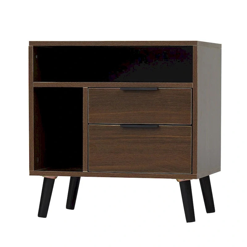 Table de chevet rustique Kinbor, 2 tiroirs avec étagère de rangement, table d'appoint pour chambre à coucher ou salon (lot de 2)