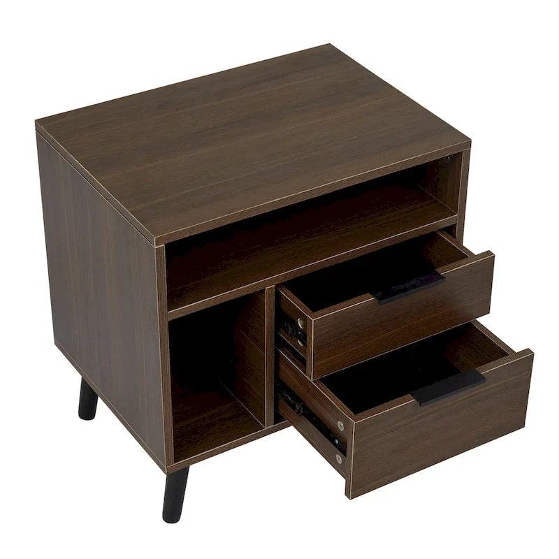 Table de chevet rustique Kinbor, 2 tiroirs avec étagère de rangement, table d'appoint pour chambre à coucher ou salon (lot de 2)