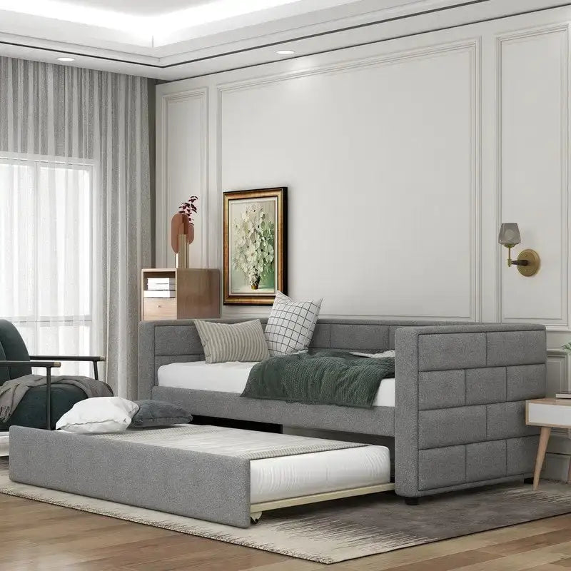 Lit de repos simple avec lit gigogne, lit de repos rembourré avec dossier matelassé
