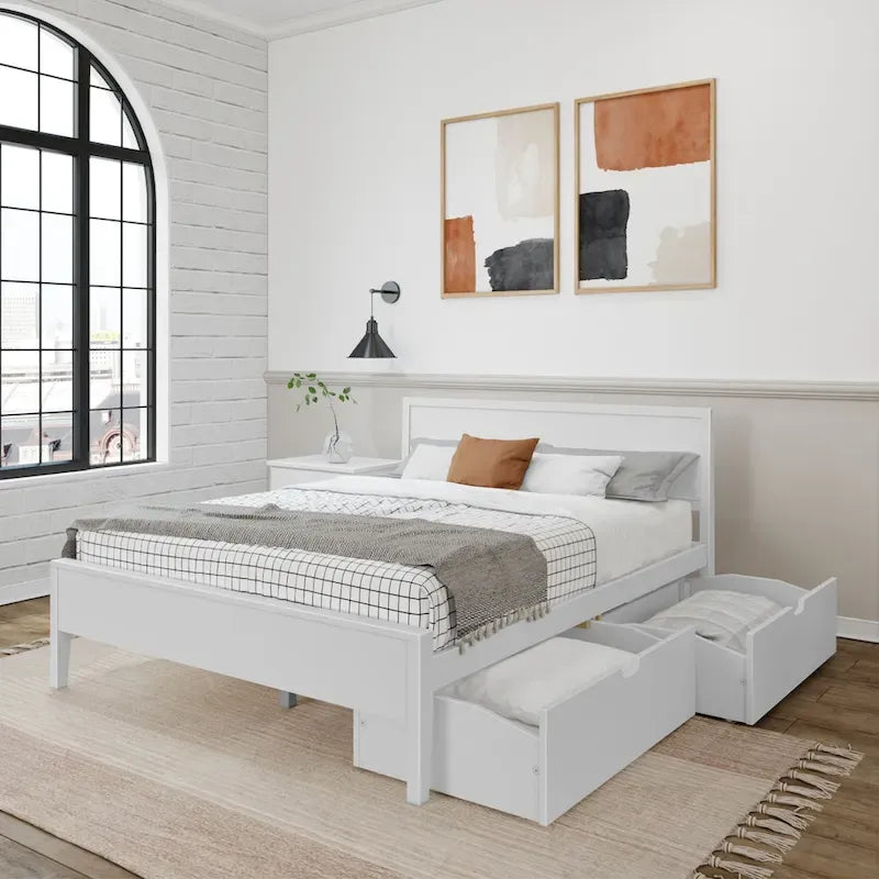 Letto matrimoniale Plank and Beam con testiera a pannelli e cassetti contenitore