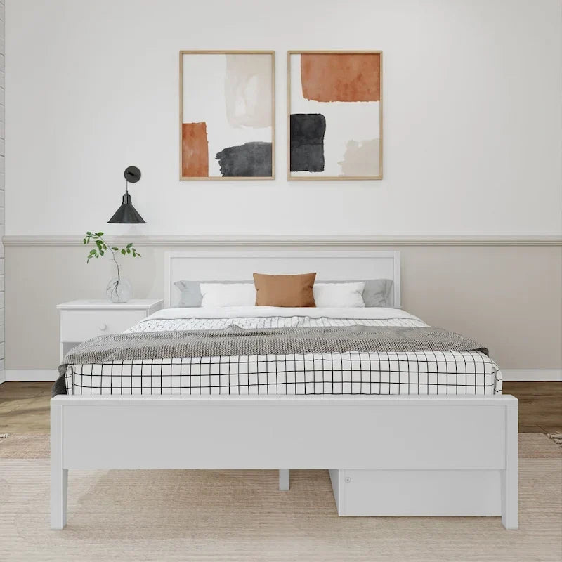 Letto matrimoniale Plank and Beam con testiera a pannelli e cassetti contenitore